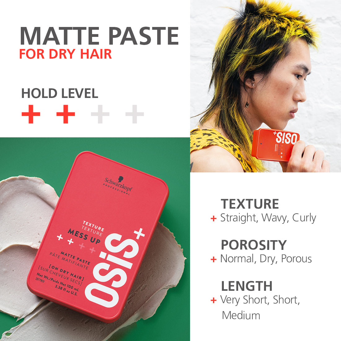 Schwarzkopf Professional OSiS+ Mess Up Hair Styling Matte Paste | 100 ml