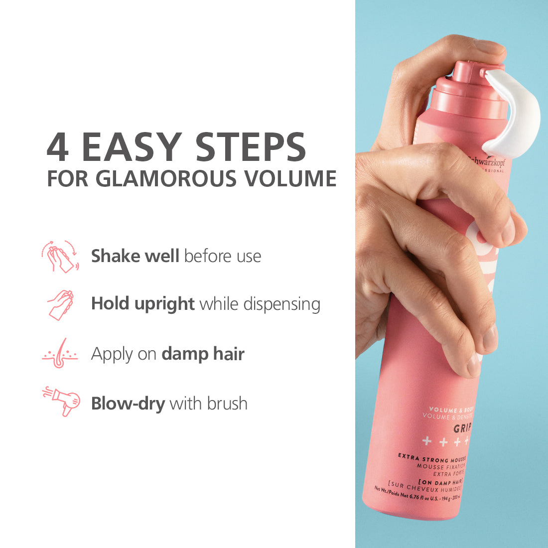 Schwarzkopf Professional OSiS+ Grip Extra Strong Hair Styling Mousse | 200 ml